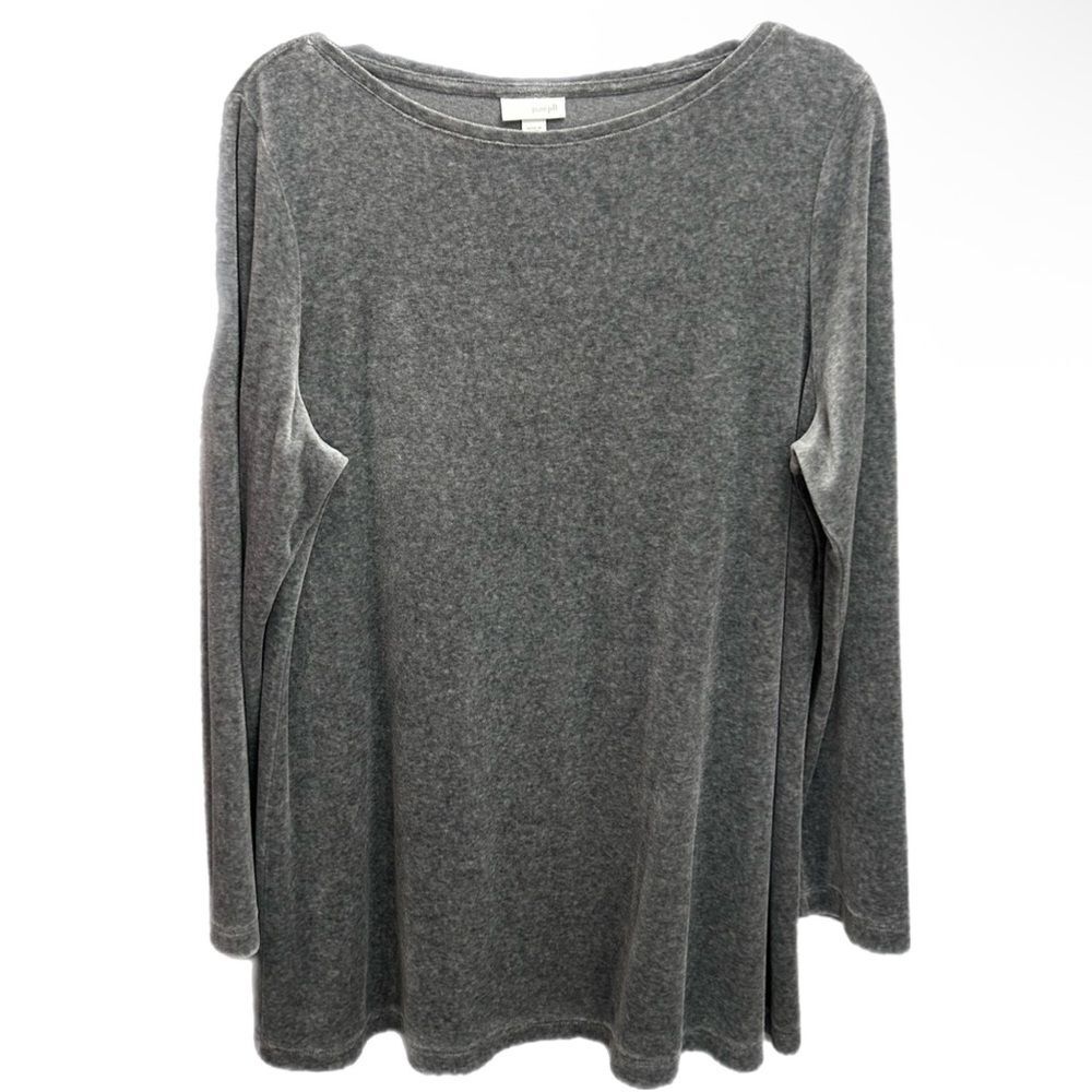 Pure Jill Velvet Velour Women’s Large Pullover Long Sleeve Gray Tunic Top